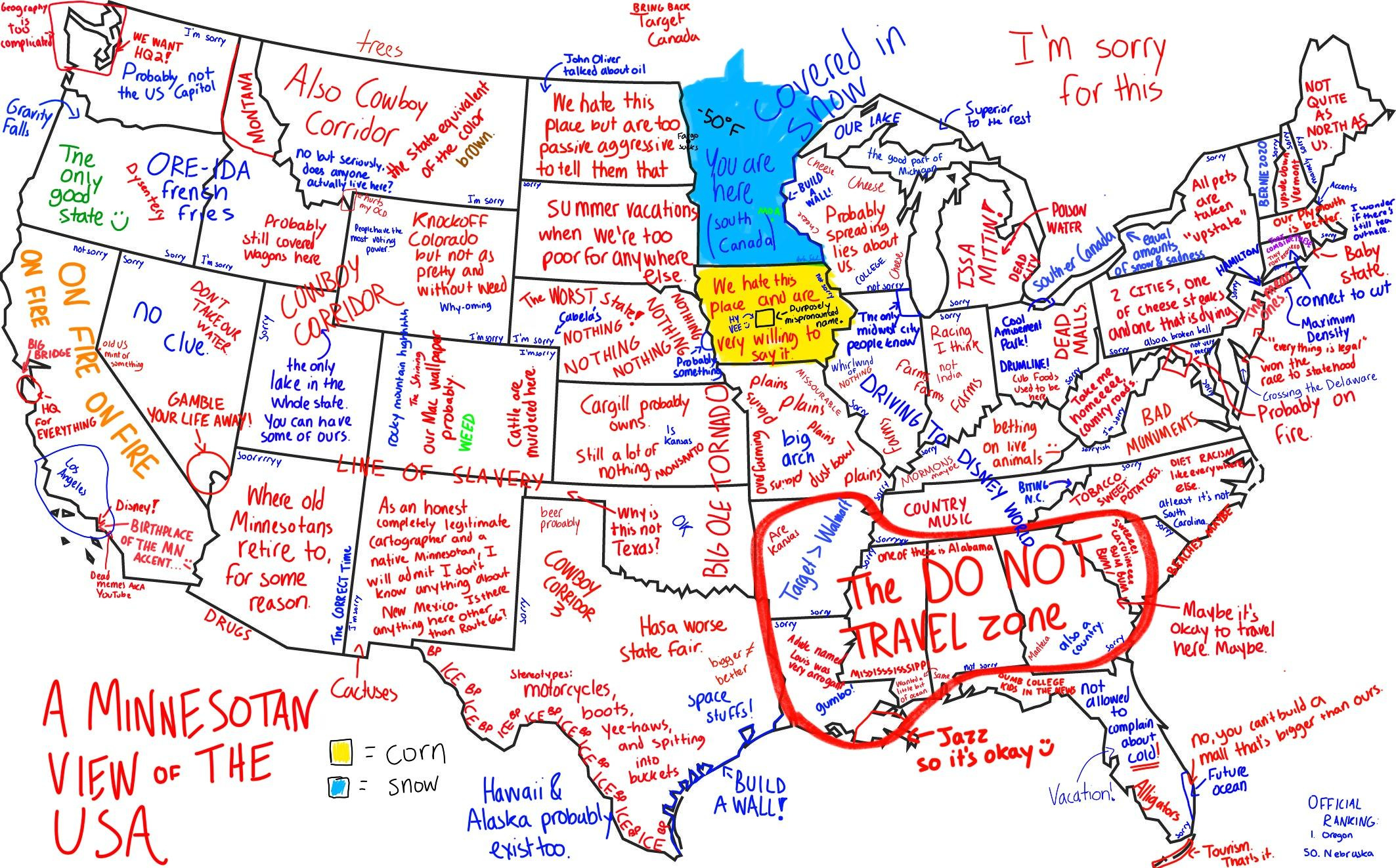 A Minnesotan View Of The Usa (I&amp;#039;M Sorry) : R/Funny intended for Minnesota View Of The Usa Map