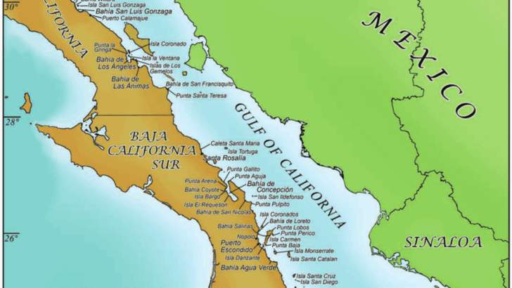 Map of West Coast USA and Mexico