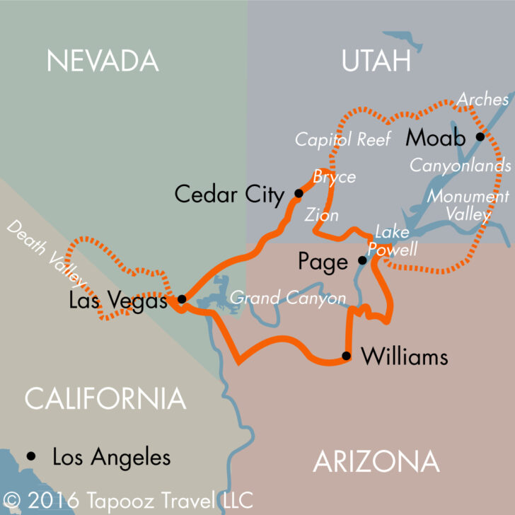 Map of Southwest USA with National Parks