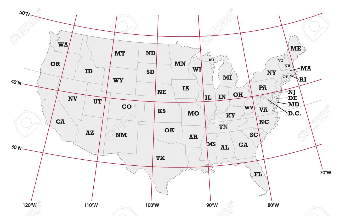 Administrative Map United States With Latitude And Longitude throughout Political Map of USA with Latitude and Longitude