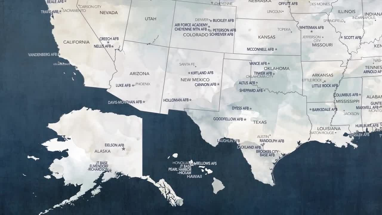 Air Force Bases Map United States Map For Pins, Usa Map For Military Family Homes, Personalized Retirement Gift, Afb Locations Push Pin Map with Map of Us Air Force Bases In USA
