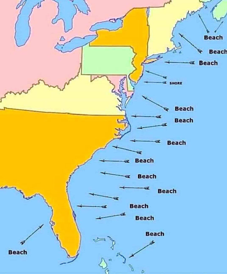 Map of East Coast Beaches USA
