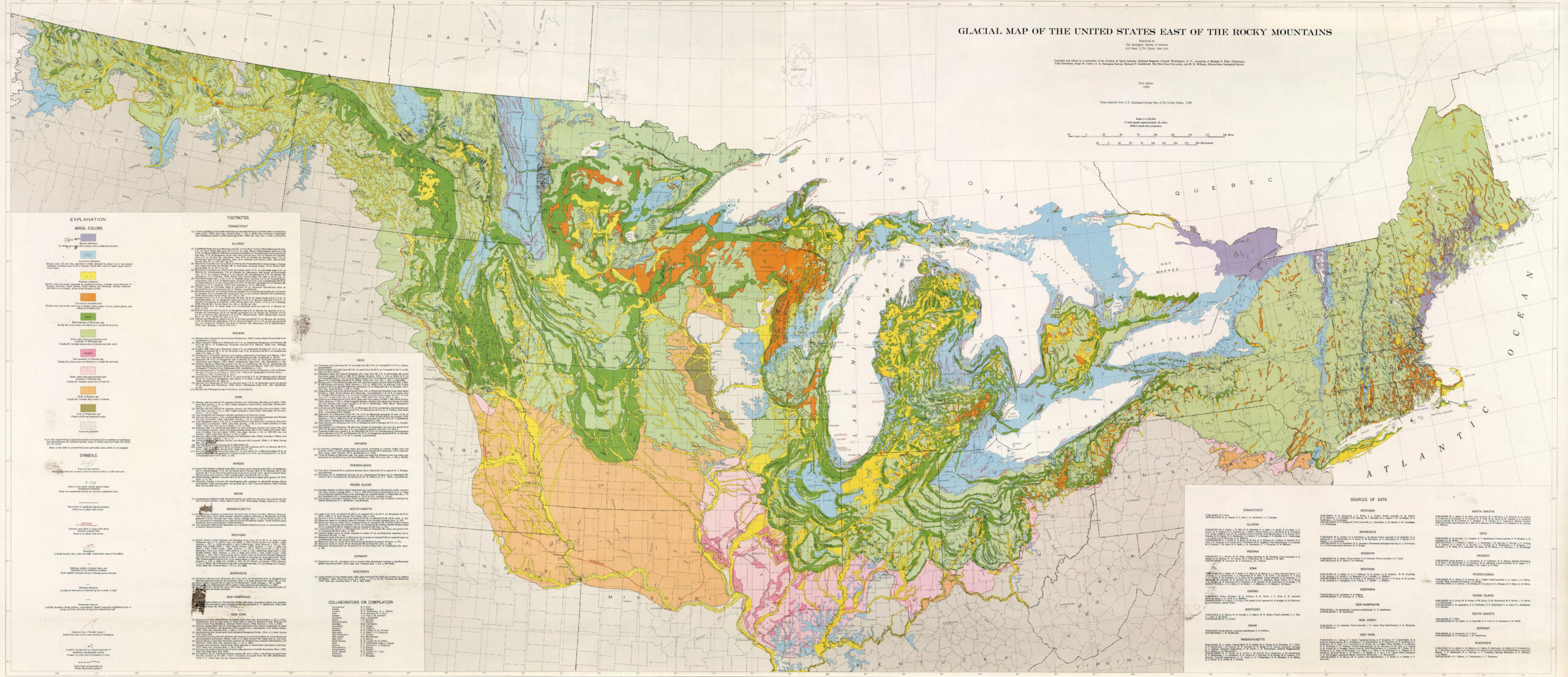 Amazing 1959 Surficial Map Of The Northern Us And Southern Canada inside Map of Northern USA and Southern Canada