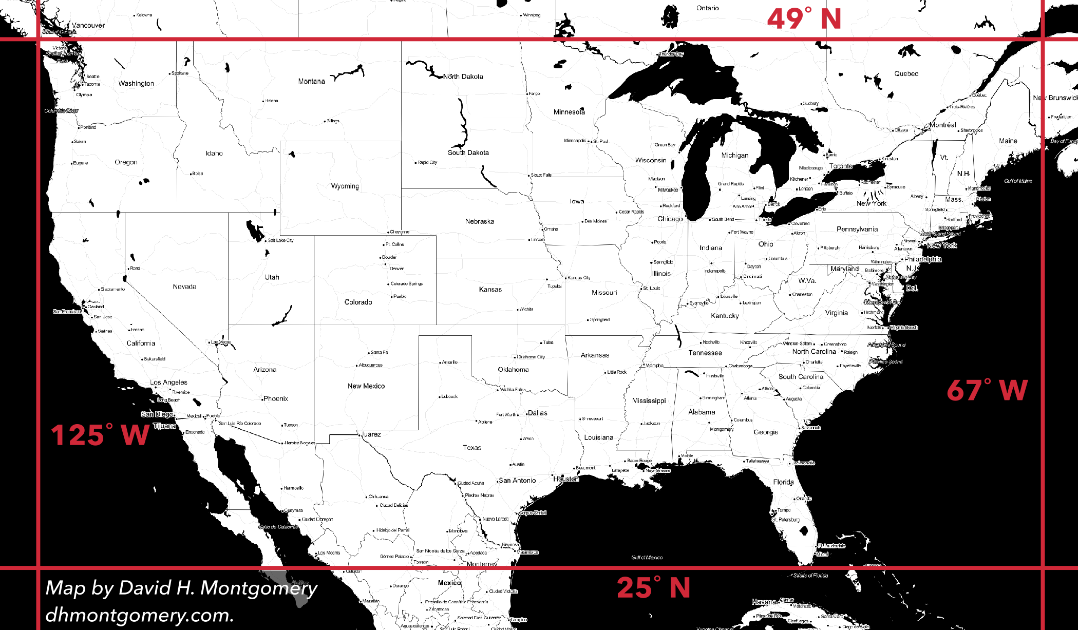 American Latitude within Map of USA Longitude and Latitude