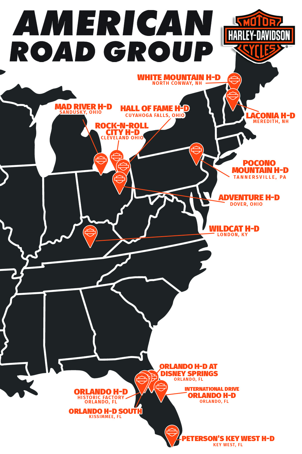 American Road Group - New &amp;amp; Used Harley-Davidson®, Service, Parts within Map of Harley-Davidson Dealers In USA