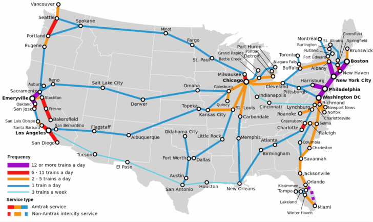 Map of Amtrak Routes Across USA
