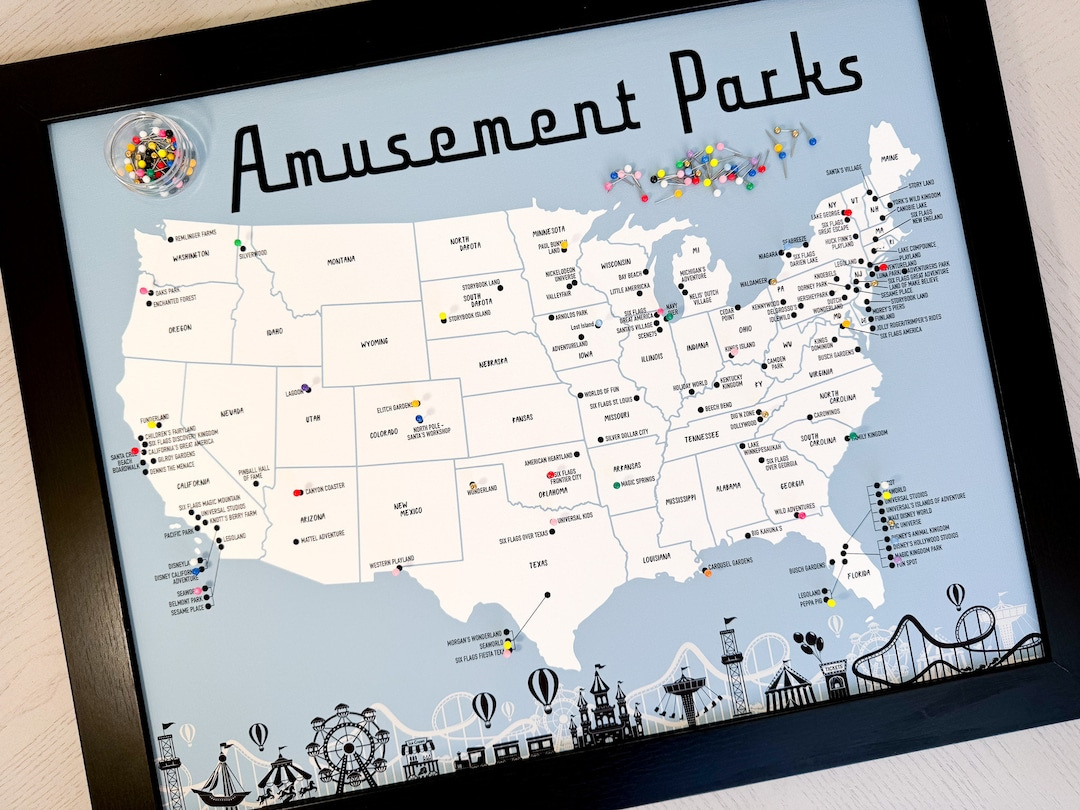 Amusement Park Push Pin Map: Usa Theme Park Travel Tracker - Etsy regarding Map of Amusement Parks In USA