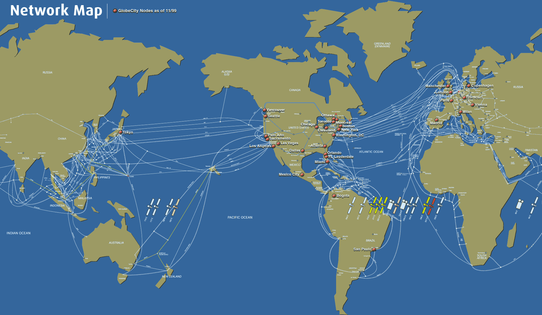 An Atlas Of Cyberspaces - Cables And Satellites within Map of Fiber Optic Cables USA