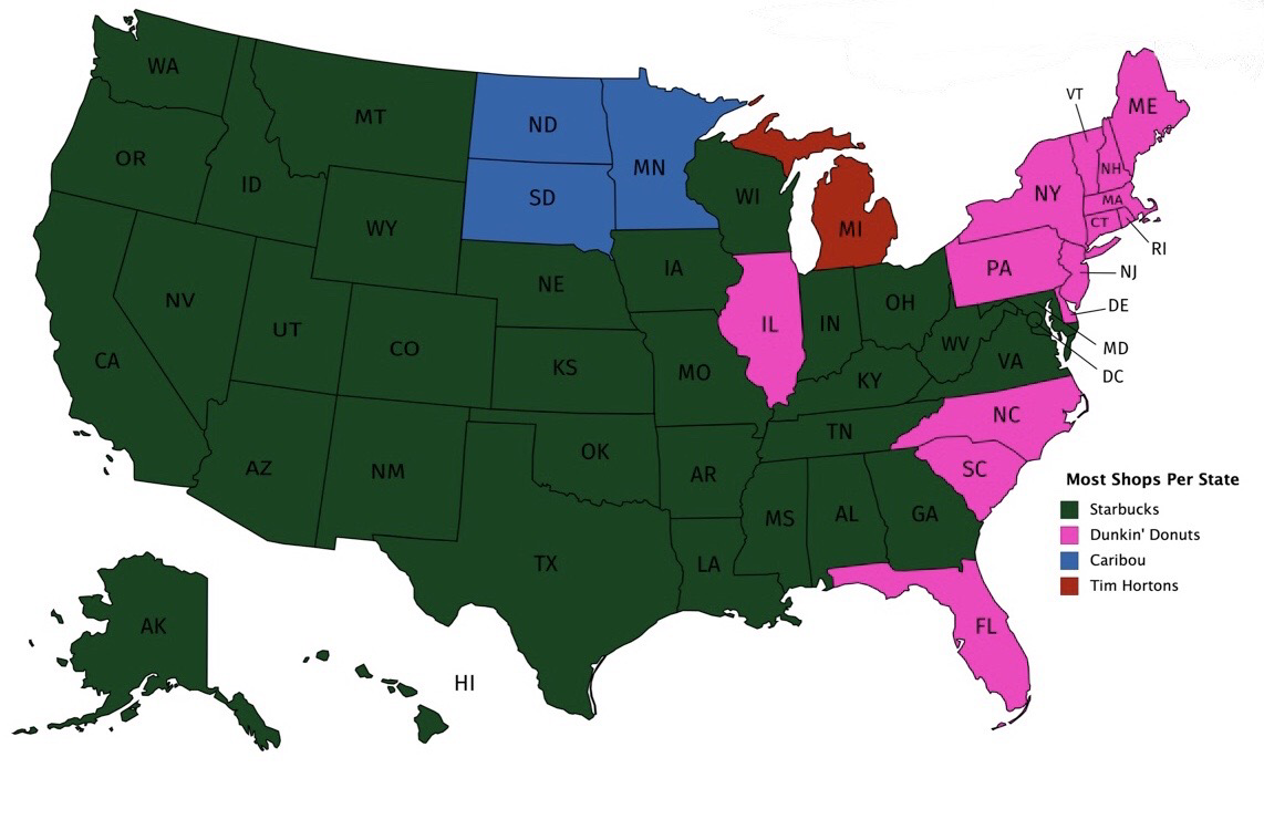 An Updated Map Portraying What Coffee Chain Has The Most Locations inside Map of Tim Hortons In USA