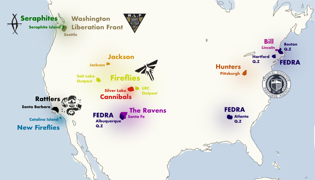 Anachronistic Political Map Of Factions Across The Last Of Us And throughout Last Of Us Map Of Usa