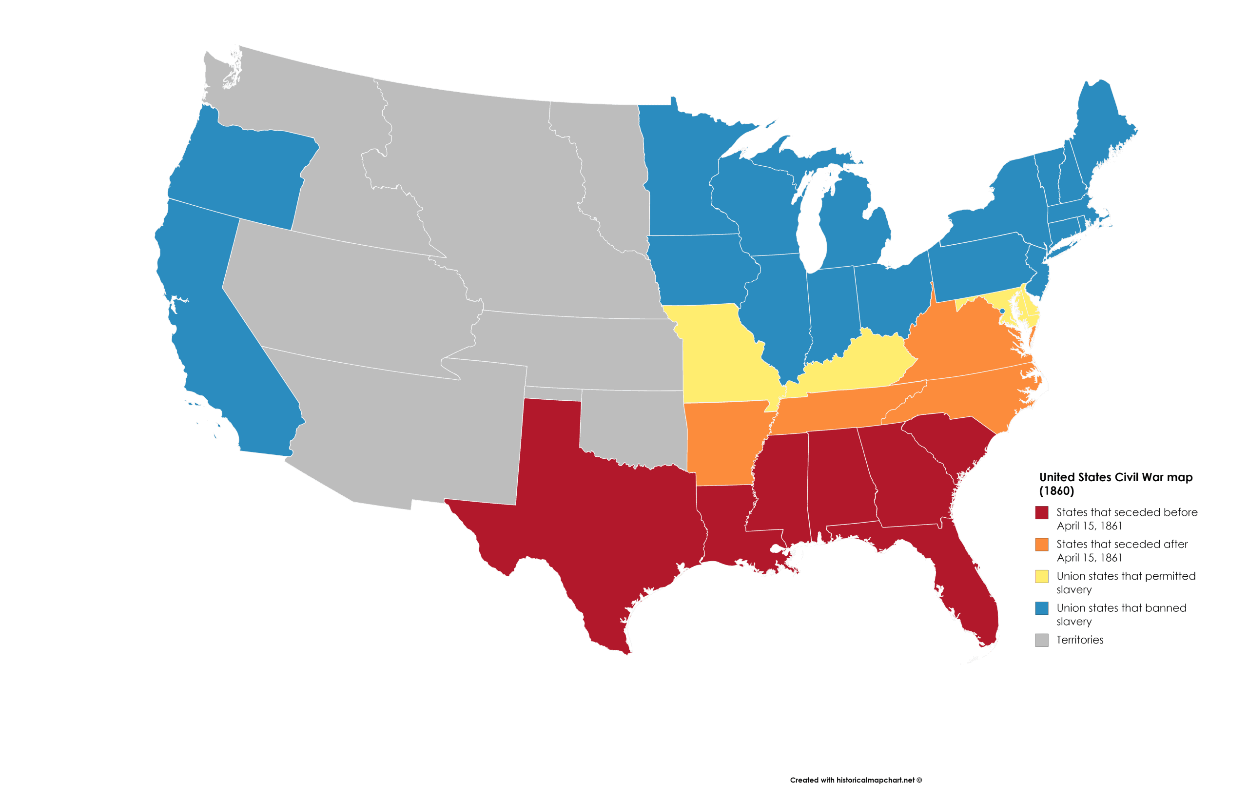 Announcing The New Historical United States Map - Blog - Mapchart for Map Of Usa Before Civil War