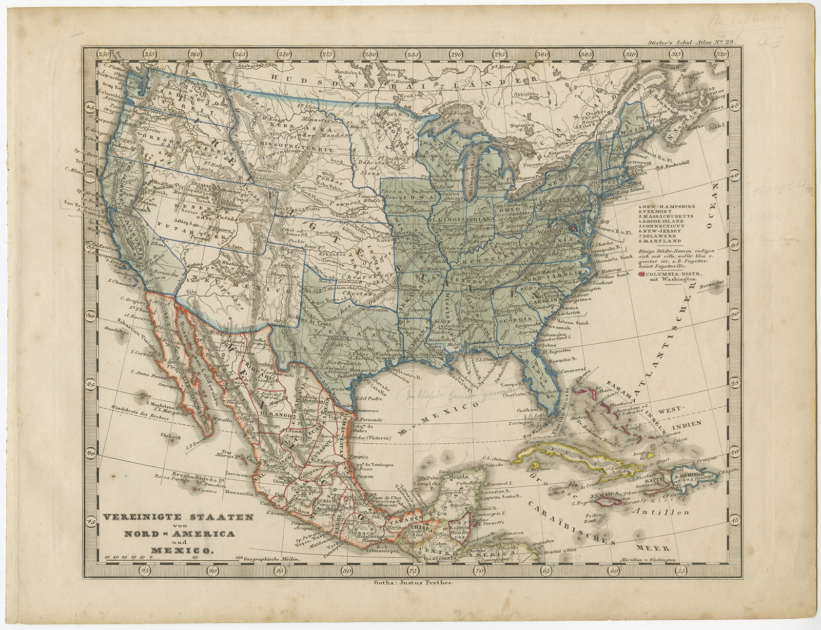 Antique Map Of The United States And Mexicostieler (C.1860) with Old Map Of Usa And Mexico