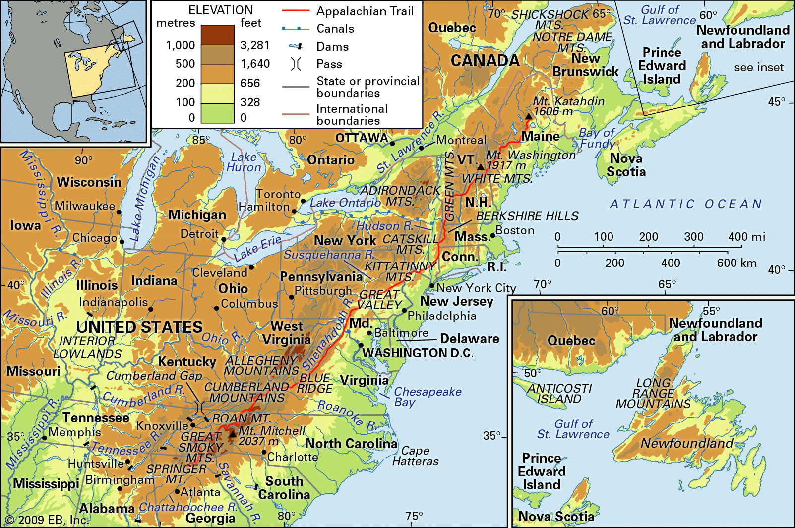 Appalachian Mountains | Definition, Map, Location, Trail, & Facts pertaining to Map Of Usa With Appalachian Mountains