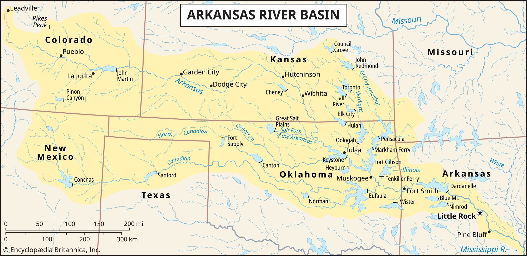 Arkansas River | History, Basin, Location, Map, &amp;amp; Facts | Britannica with Arkansas River On Map Of Usa