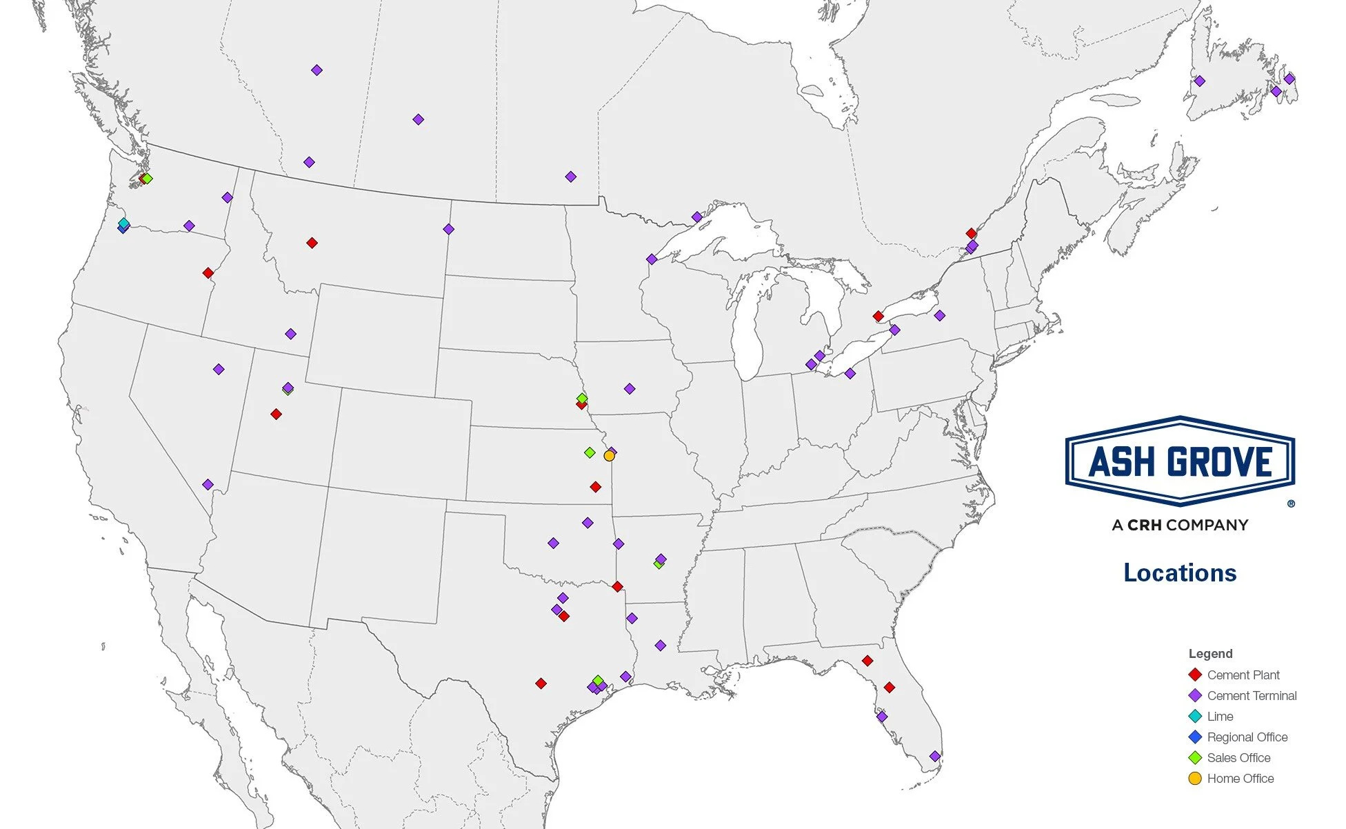 Ash Grove Cement within Map of Cement Plants In USA
