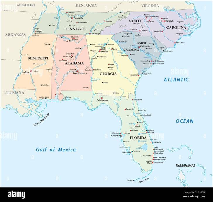 South East Coast of USA Map