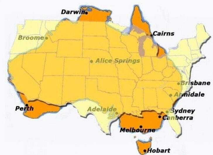 Map of Australia Compared To USA