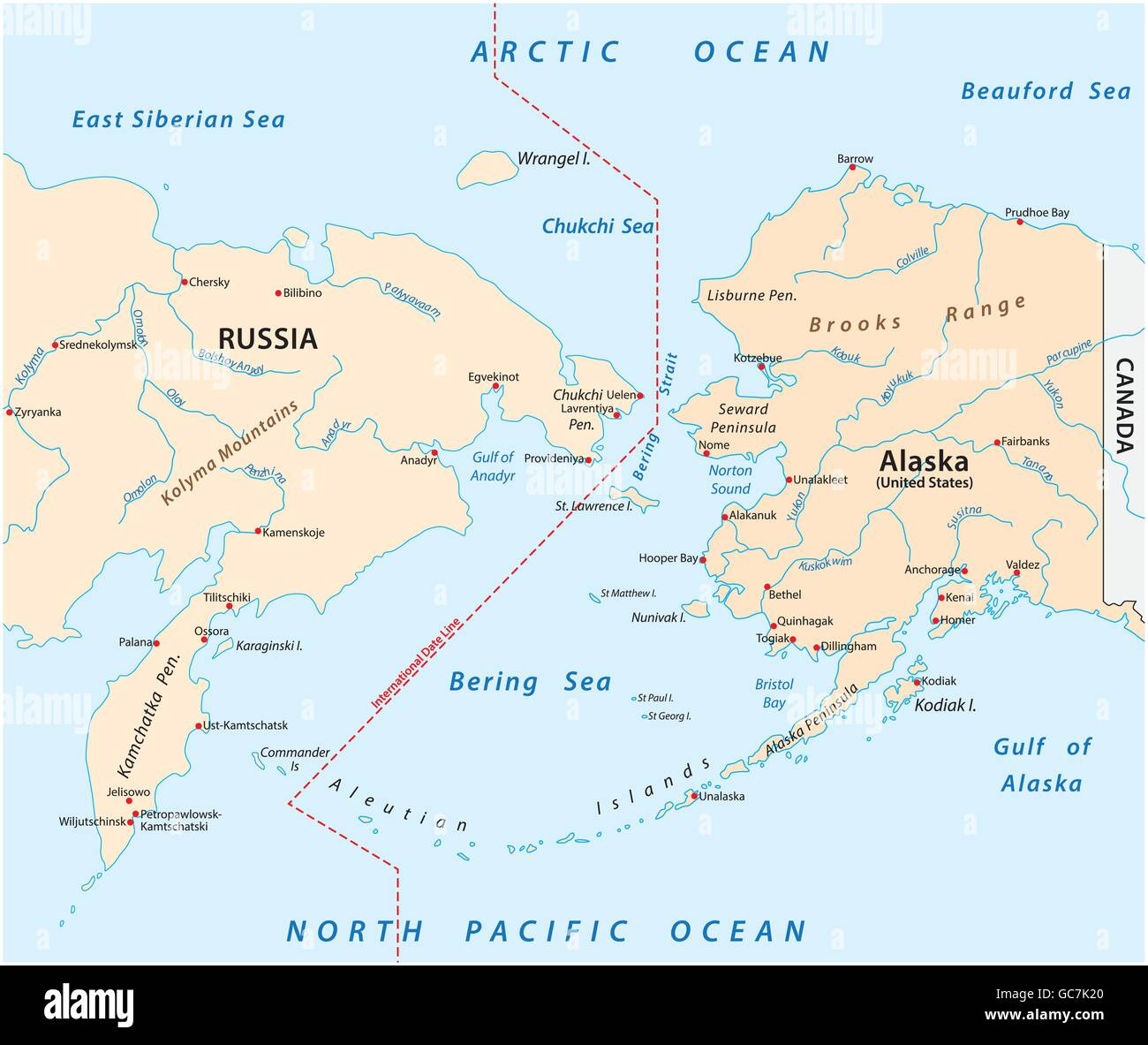 Bering Strait Map Hi-Res Stock Photography And Images - Alamy in Map of USA and Russia Border
