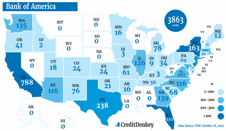 Bank of America Locations In USA Map