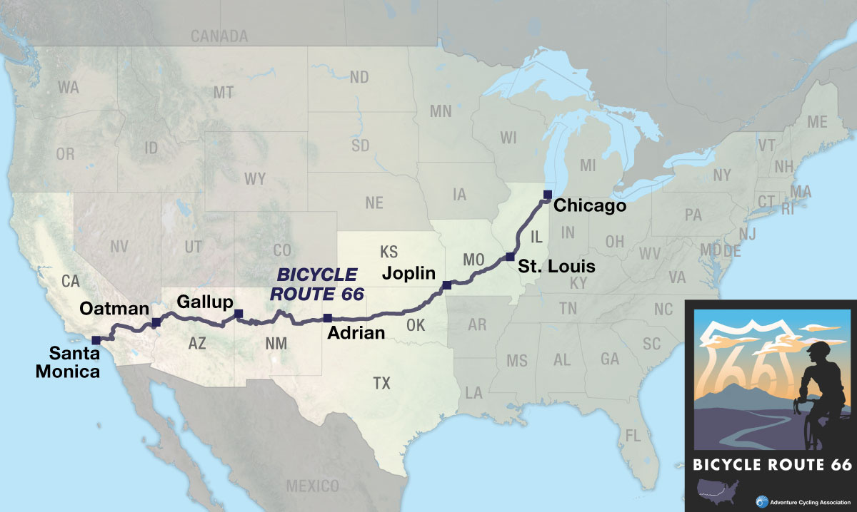 Bicycle Route 66 - Adventure Cycling Association regarding Free Map of Route 66 USA