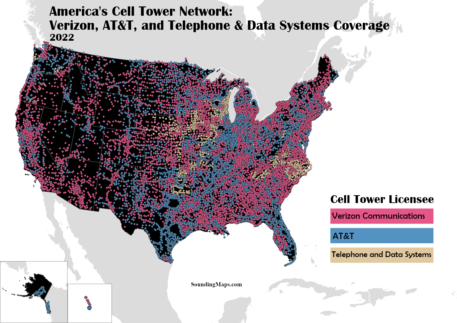 Big Mobile: Cell Tower Map Of The Us - Sounding Maps inside Map Of Cell Towers In Usa