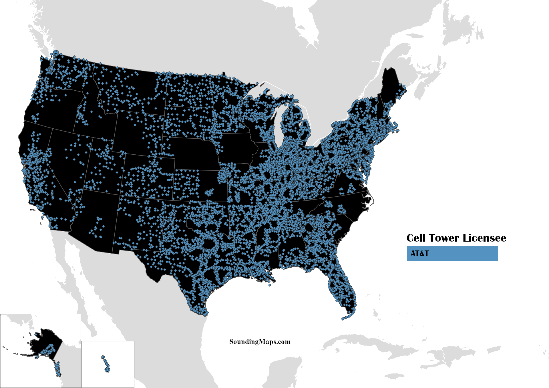 Big Mobile: Cell Tower Map Of The Us - Sounding Maps with regard to Map of Cell Towers In USA