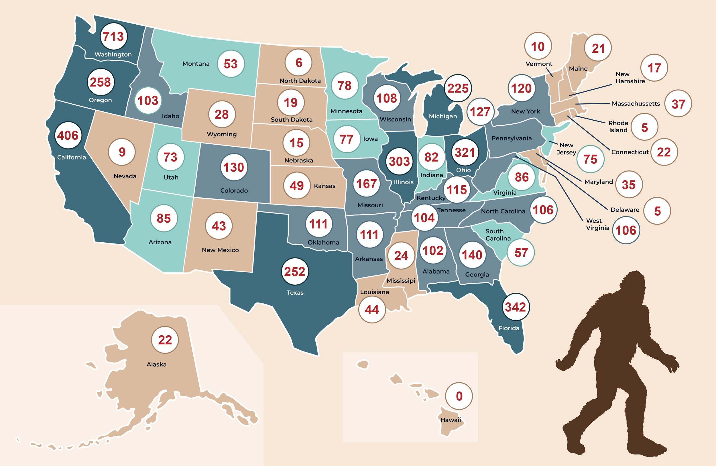 Bigfoot Sightings And Seeker Insights | Foxtopus Ink inside Map of Bigfoot Sightings In USA