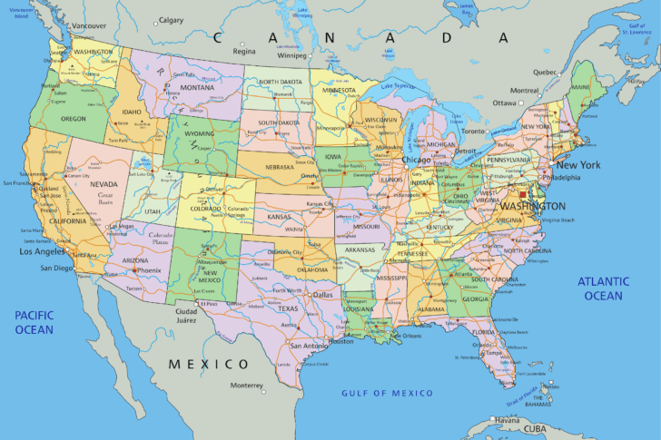 Map of USA with Major Cities