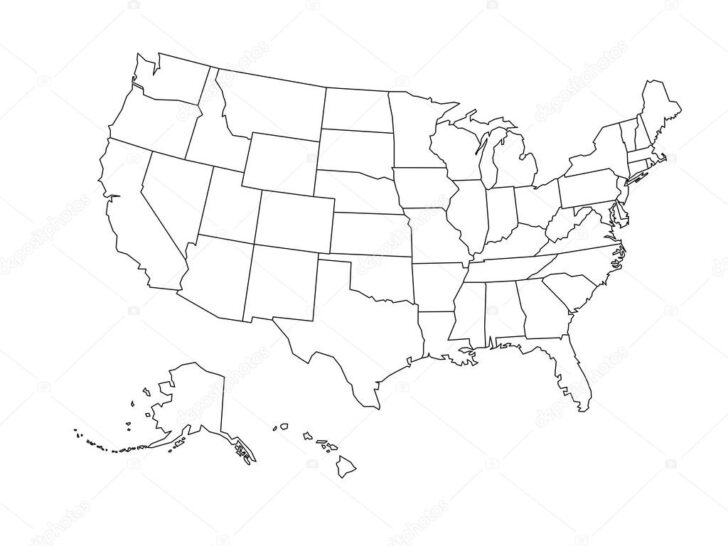 Black and White Outline Map of USA
