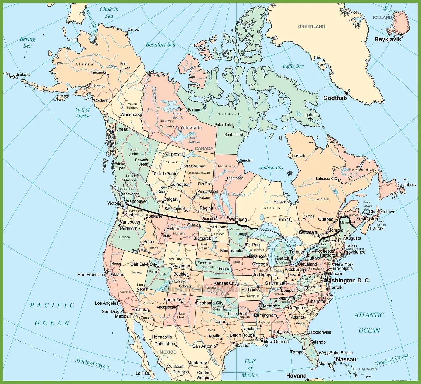 Bordering North America: A Map Of Usa And Canada&amp;#039;S Governmental in Map of North East Coast USA and Canada