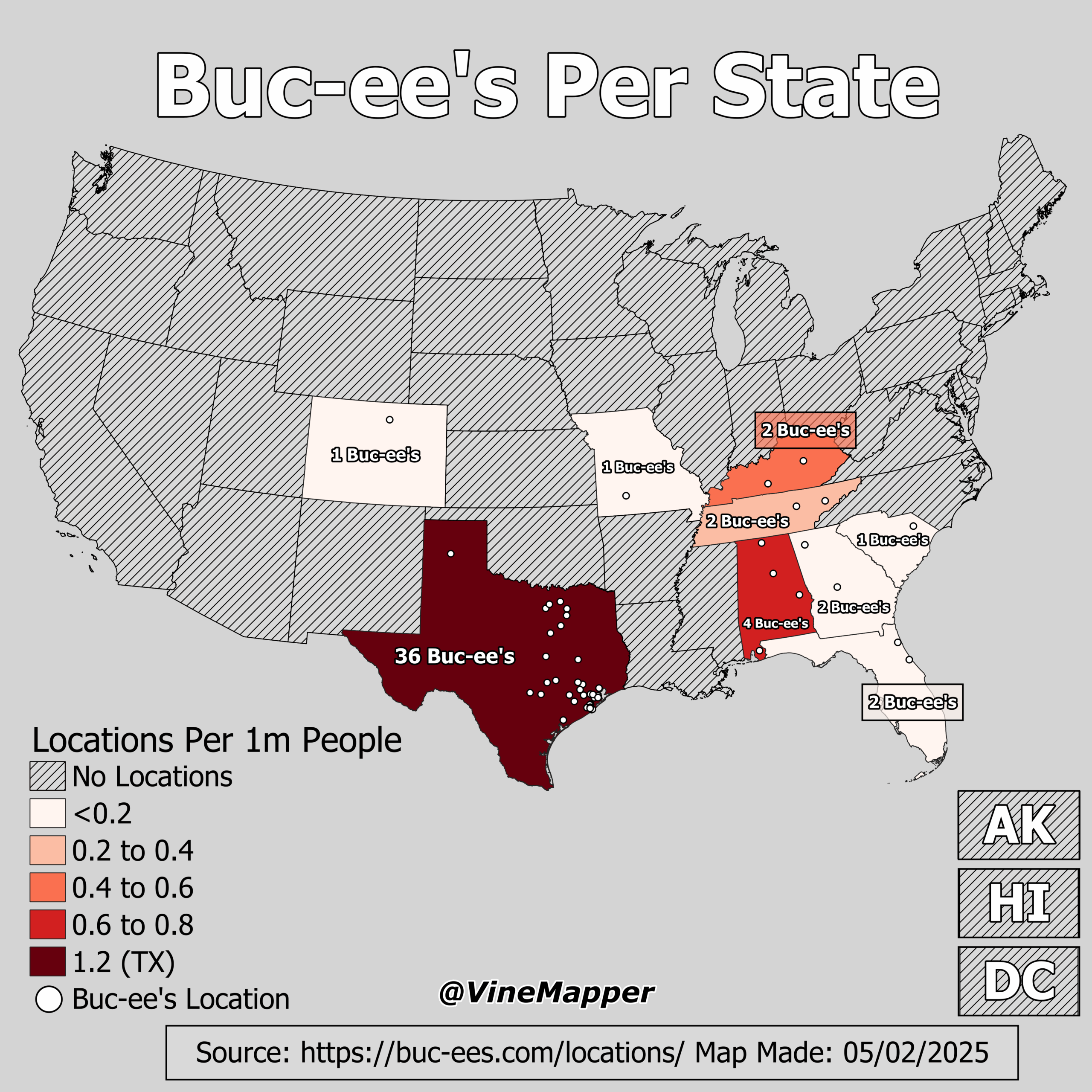 Buc-Ee&amp;#039;S Per State : R/Mapporn pertaining to Map of Buc Ee&amp;amp;#039;s Locations In USA