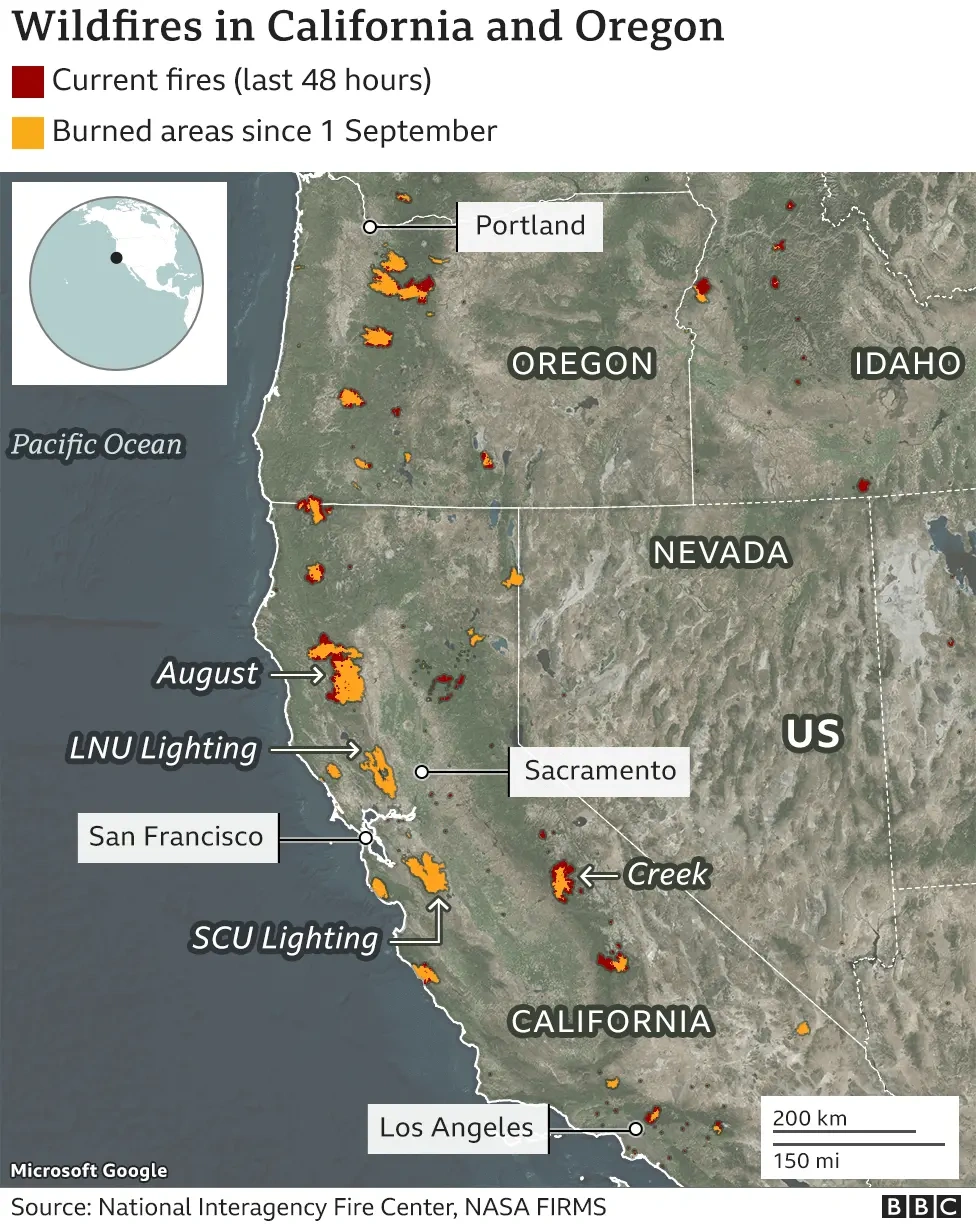 California And Oregon 2020 Wildfires In Maps, Graphics And Images with regard to Map of Fires In West USA