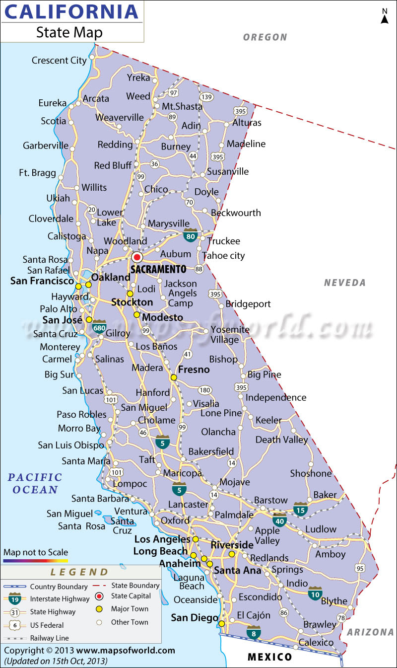 California Map - Detailed State Map | Mapsofworld in Map Of Cities In California Usa