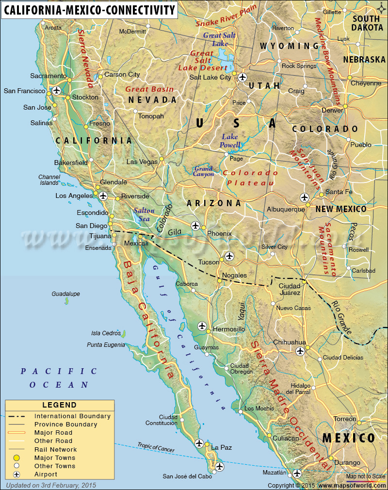 California-Mexico Map | Mapsofworld in Map of Southern USA and Northern Mexico