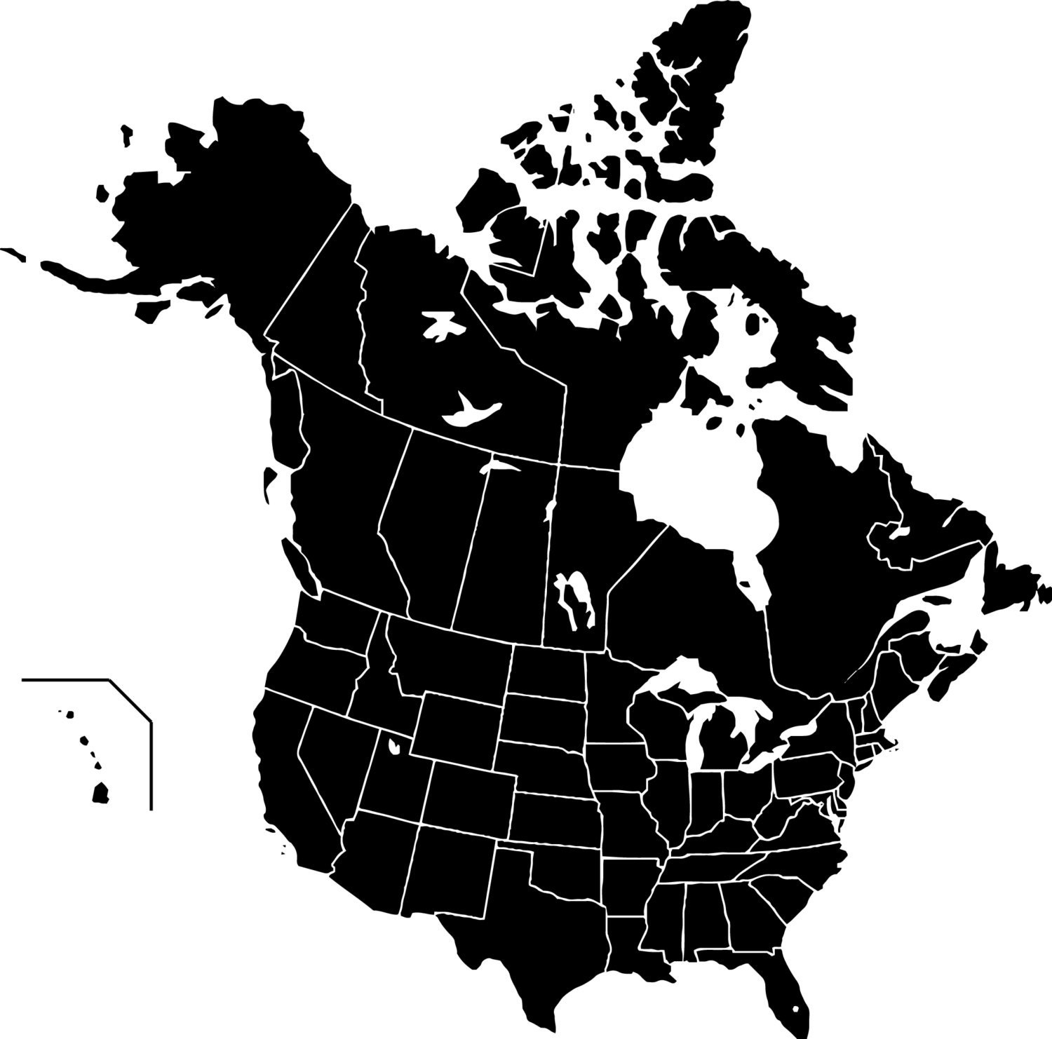 Canada And Usa Silhouette Map - Etsy pertaining to Black And White Map Of Usa And Canada
