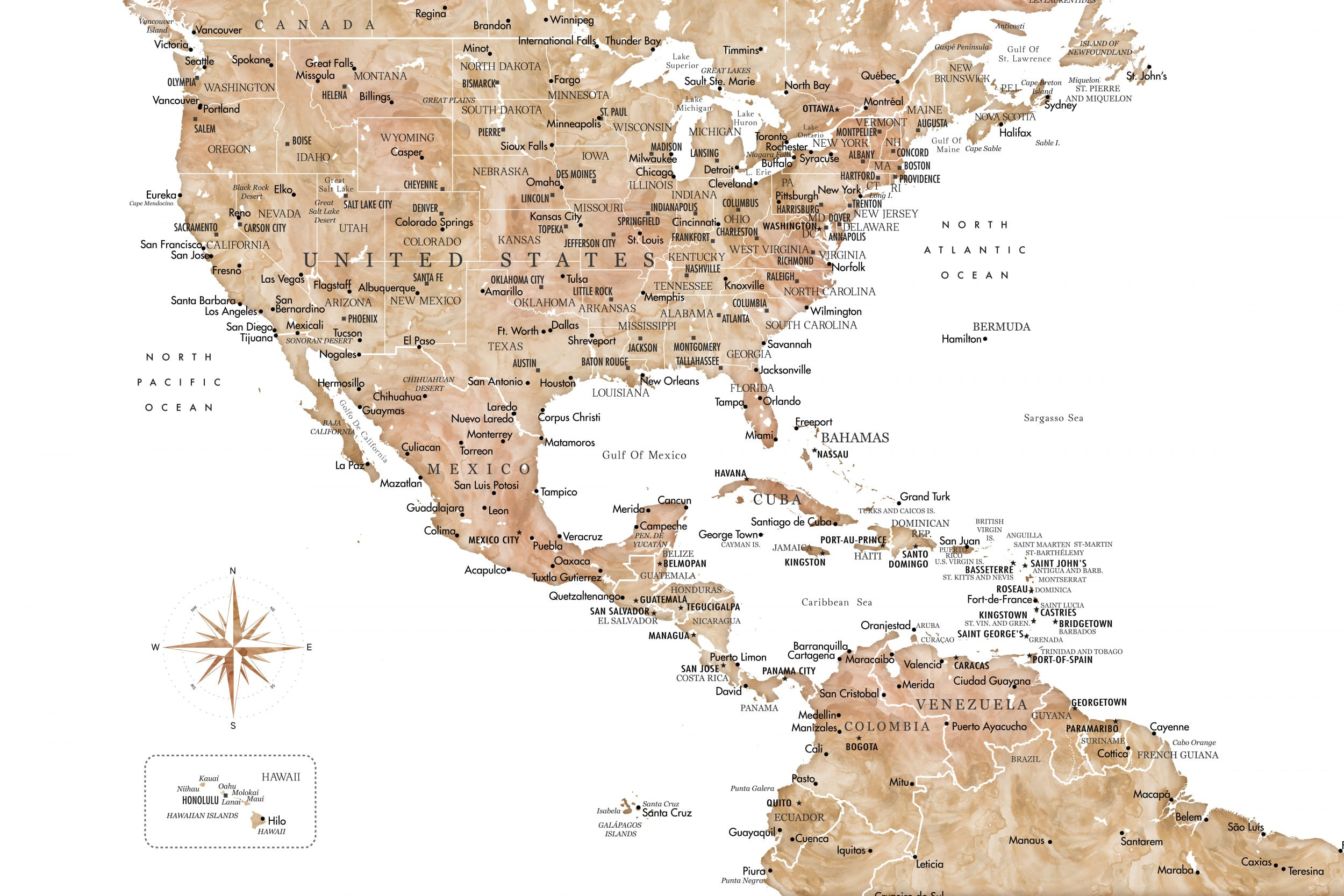 Canvas Print - Neutral Usa And The Caribbean Sea Map - Wamaya pertaining to Map Of The Caribbean And Usa