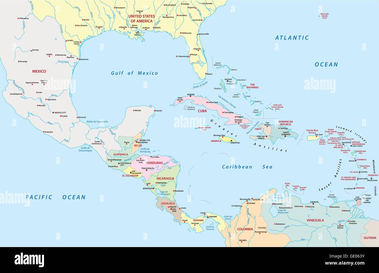 Caribbean Central America Map Hi-Res Stock Photography And Images in Map Of Southern Usa And Caribbean