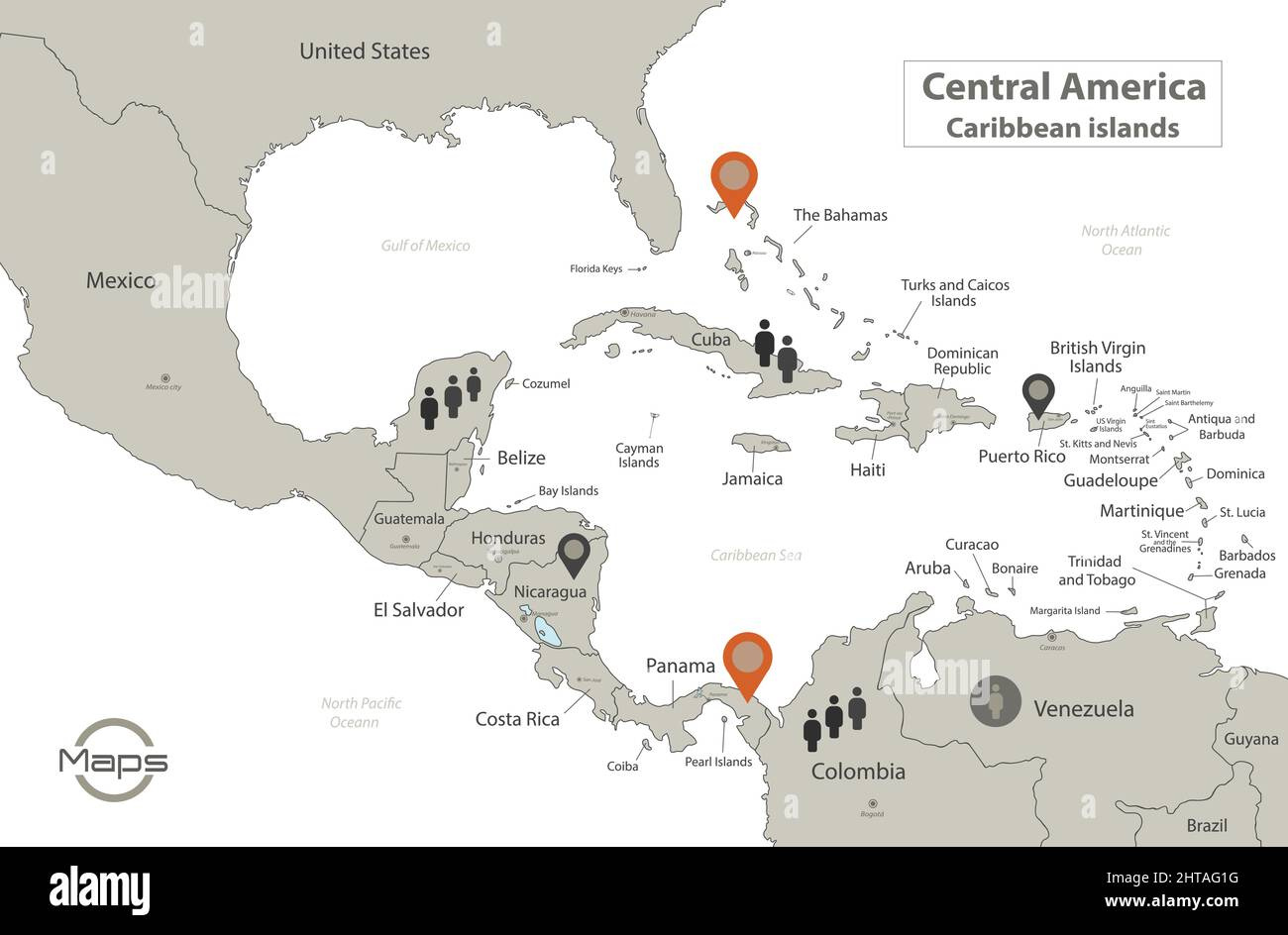 Caribbean Islands And Central America Map, Individual Regions With regarding Map Of Usa And Caribbean Islands