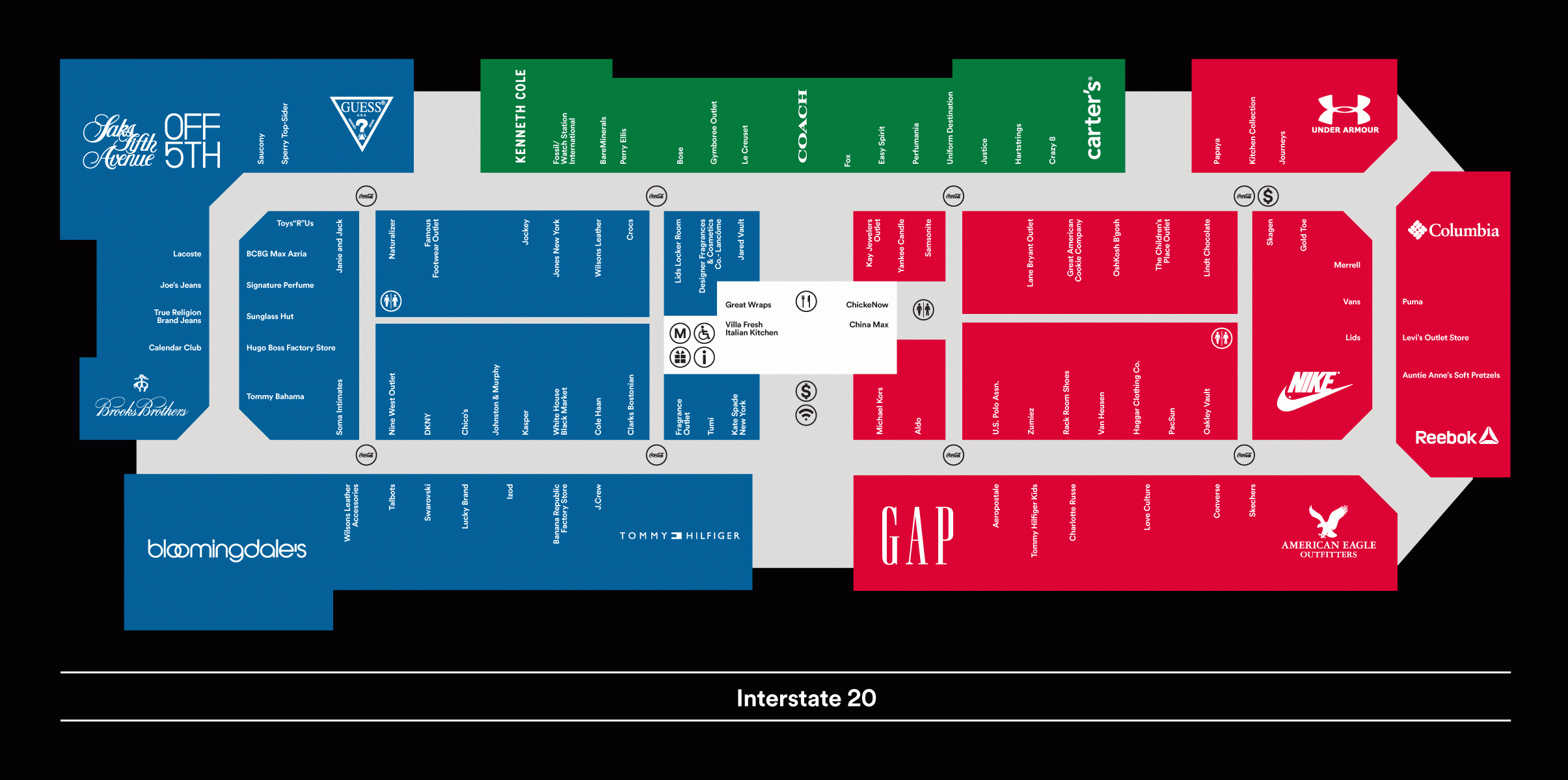 Center Map For Grand Prairie Premium Outlets® - A Shopping Center in Map Of Outlet Malls In Usa