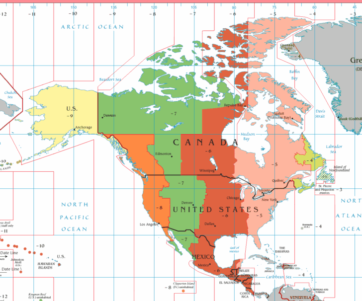 Map of Time Zones USA and Mexico