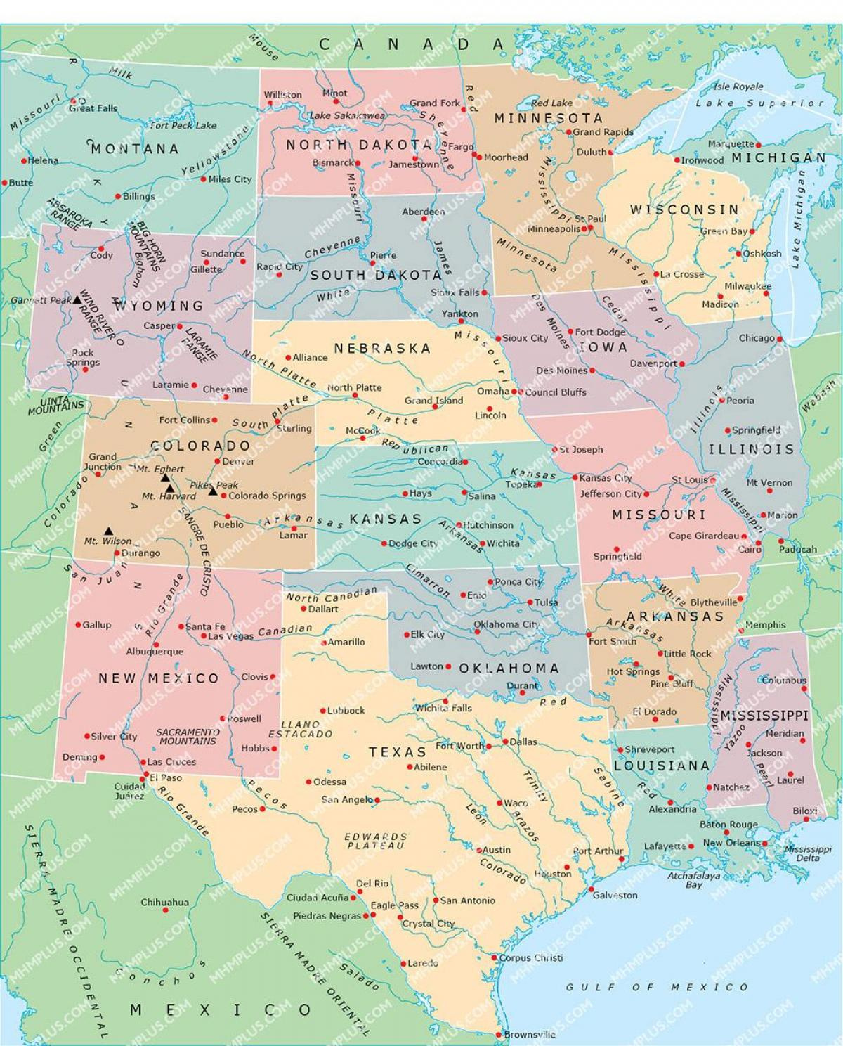 Central Us Map - Map Of Central Us (Northern America - Americas) regarding Map Of Central Usa With States And Cities