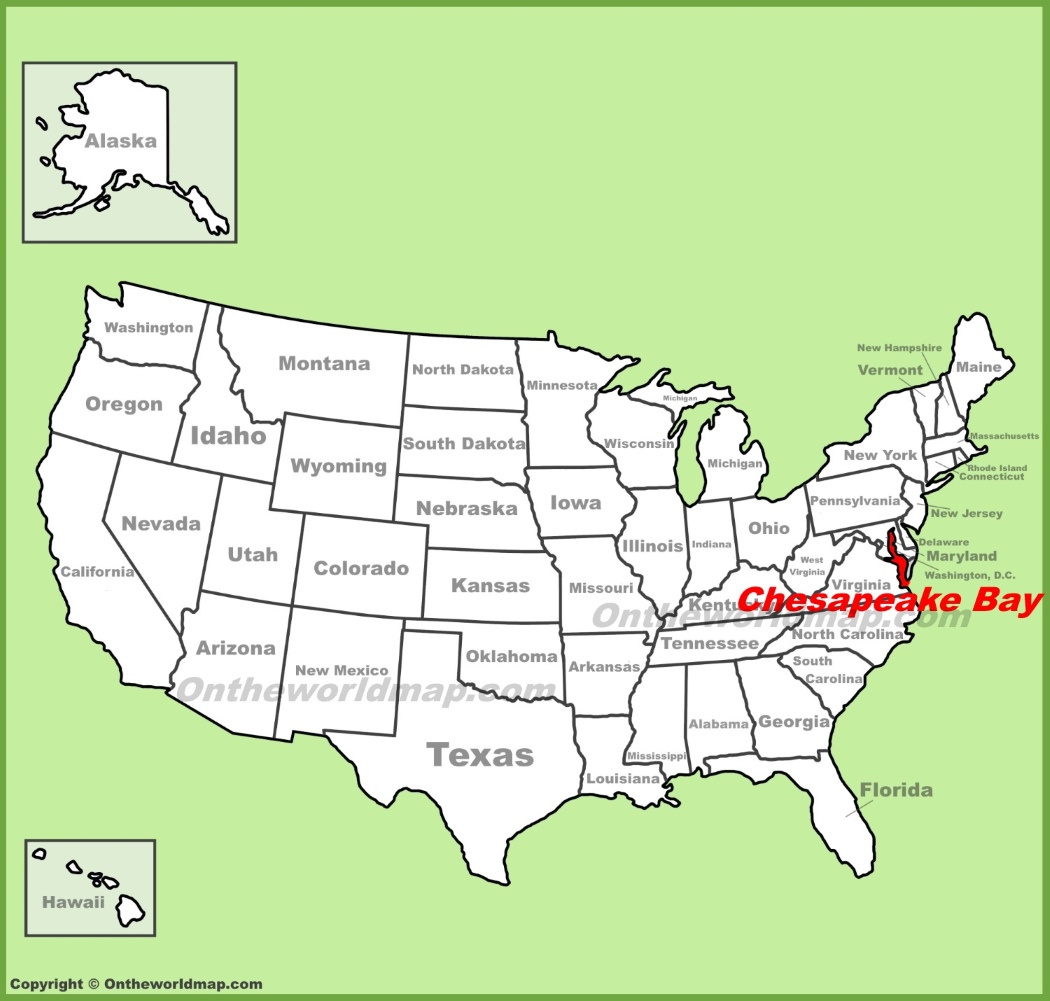 Chesapeake Bay Location On The U.s. Map - Ontheworldmap pertaining to Chesapeake Bay On Map of USA