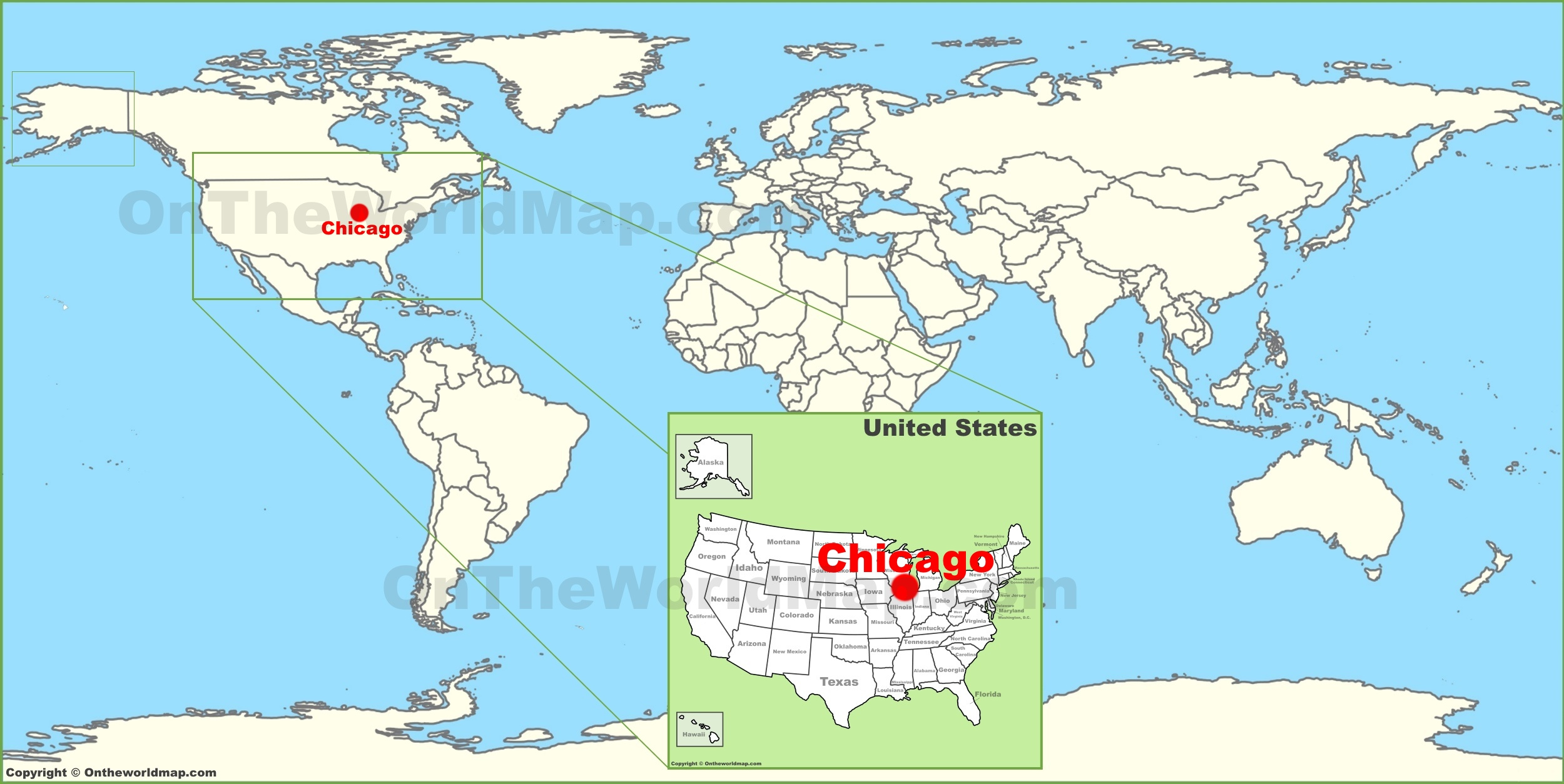 Chicago On The World Map - Ontheworldmap inside Show Chicago On Map Of Usa