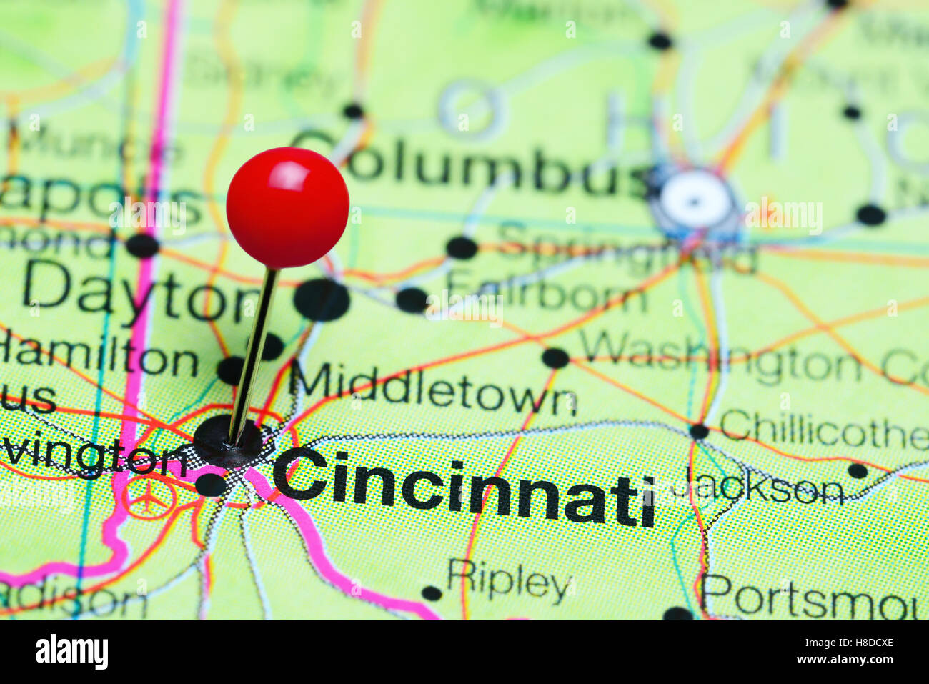 Cincinnati Pinned On A Map Of Ohio, Usa Stock Photo - Alamy for Cincinnati Ohio On Map of USA