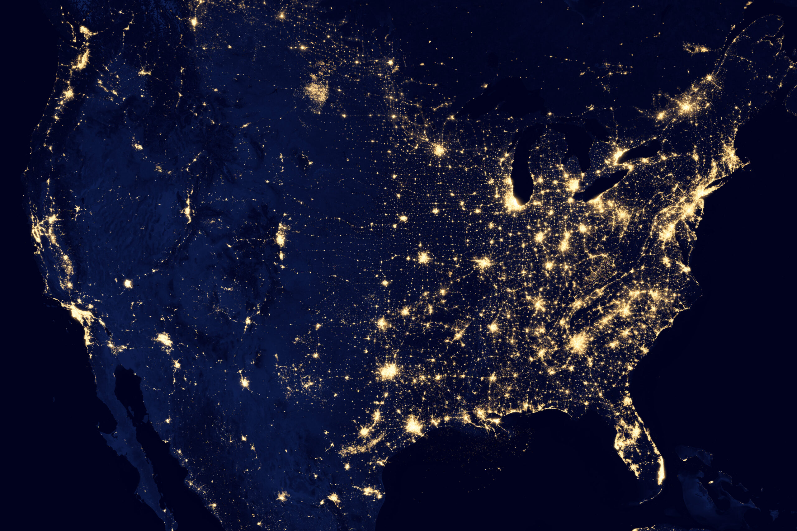 City Lights Of The United States 2012 within Satellite Map of USA At Night