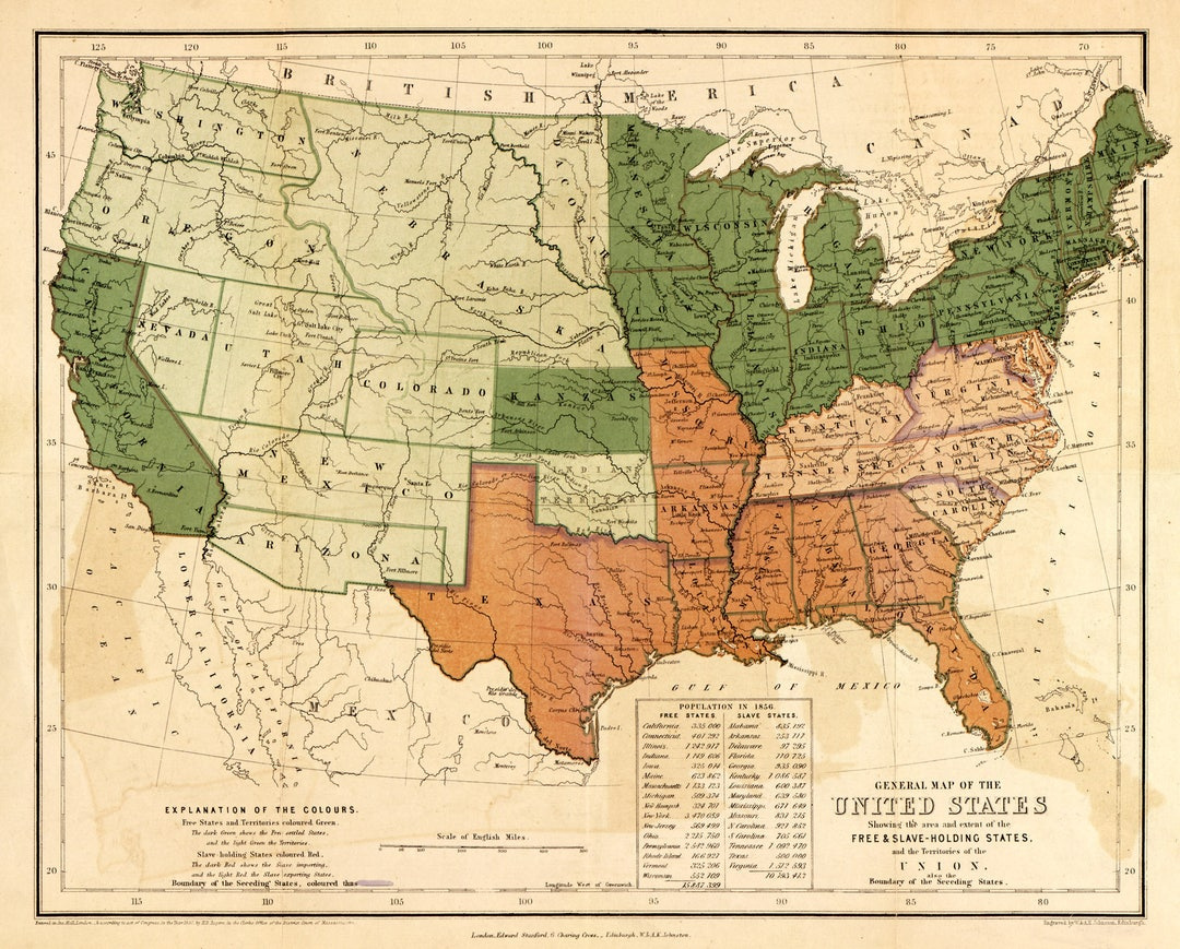 Civil War Map Reproduction. A General Map Of The United States intended for Map Of Usa During Civil War