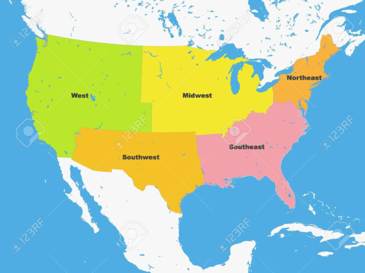 Map of USA North South East West