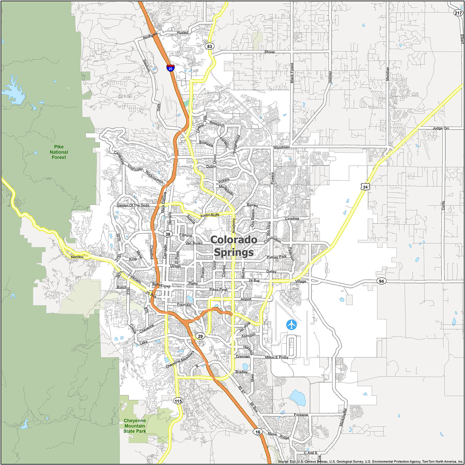 Colorado Springs Map - Gis Geography in Colorado Springs On Map of USA