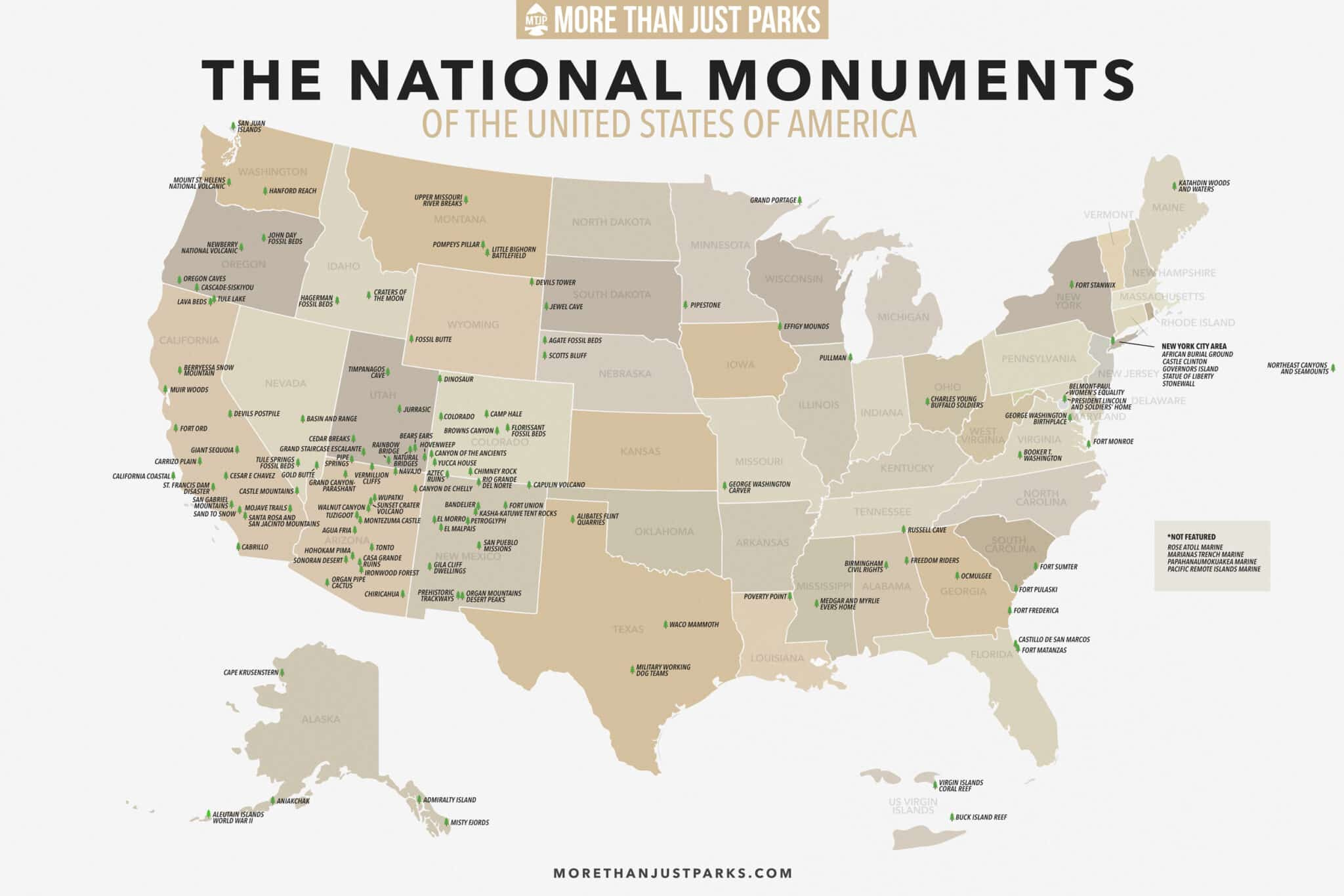 Complete List Of National Monuments (Printable Map +State) throughout Map Of Usa With National Parks And Monuments