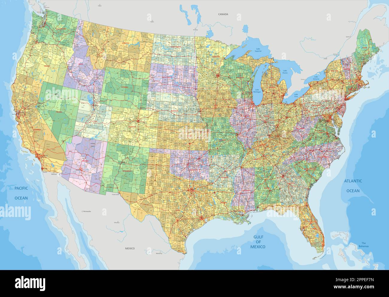 Complex Usa Political Map With Every County, Major City, Roads And regarding Map Of Usa With Major Cities And Highways
